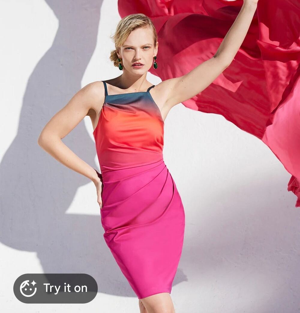 Trina Turk Padma Ombré Sheath Dress Pink Orange Black Size 0 NWT